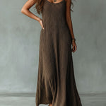 Quiet Luxury Mocha Textured Knit Strappy Relaxed Maxi Dress