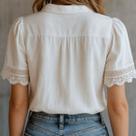 Vintage-Inspired Lace Trim White Blouse