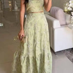 Fashion Sexy Suspender Top Elastic Waist Long Skirt Set