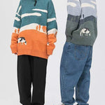 Vintage Cow Grassland Graphic Oversized Jumper Casual Loose Round Neck Unisex Sweater
