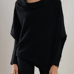 Nadorine Asymmetric Draped Jumper Long Batwing Sleeve Off The Shoulder Sweater