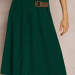Leather Stitching Solid Color Fashionable Skirt, Elegant and Artistic Retro Skirt for Women