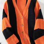 Contrast Striped Women's Sweater Cardigan Autumn And Winter Casual Loose Women's Knitting Shirt