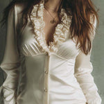 Vintage Elegant Ruffled V-Neck Mini Dress