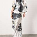 Batwing Sleeves Loose Asymmetric Floral Printed Split-Joint Split-Side One-Shoulder Evening Dresses Maxi Dresses