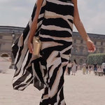 Loose Sleeveless Asymmetric Zebra-Stripe One-Shoulder Vest Top