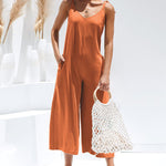 Sleeveless Tie Strap Backless Wide Leg Casual Loose Jumpsuit Rompers
