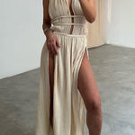 Chic slit braided lace-up cotton and linen dress