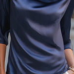 Navy Satin Cowl Neck Blouse ��� Effortless Elegance For Timeless Style