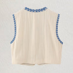 Retro Floral Embroidered Gillet Ethnic Weatern Vest Jacket Sleeveless Cardigan Crop Top