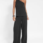 Two-piece Set Solid Soft Sleeveless Tank Vest Wide Leg Pants Casual Loose Outfit Suit
