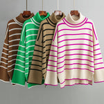 Striped Sweater Casual Turtleneck Knit Pullover Jumper Tops