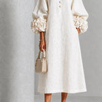IVY | Floral Midi Dress with Rose-Cuff Sleeves