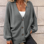 Nadorine Women's Button Down Horizontal-Ribbing Longline Cardigan