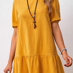 Solid Color Loose Waist Cotton Linen Round Neck Dress