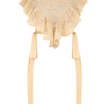 Salenia Lace Appliqué High Neck Side Tie-up Ruffle Cropped Top