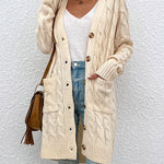 Long Sleeve Loose Long Knit Sweater Casual Single Breasted Knitwear Outerwear