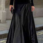 Black Velvet & Satin Long-Sleeve A-Line Evening Gown