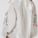 Cotton and Linen Floral Embroidery Long Sleeve Shirt