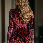 Casual Loose Vintage Velvet Zebra Pattern Gold Wire Striped Lapel Pocket Blazer