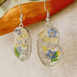 Pressed Flower Earrings -Abstract Face Forget Me Not Flower