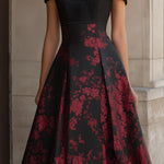 Off-Shoulder Floral Print A-Line Midi Dress