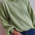 Solid Color Casual Round Neck Lantern Sleeve Short Knitted Sweater