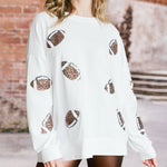 Sequin Patch Rugby Pullover Loose-Fit Long-Sleeved Sweatshirt with Round Neck