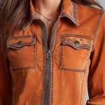 Vintage Burnt Orange Utility Zip Denim Jacket