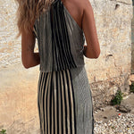 One More Chance Striped Adjustable Waist Halter Midi Dress