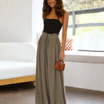 Wide Leg Flowy Pants Summer Boho Elastic Waist Drawstring Palazzo Trousers