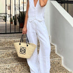 Nadorine Classic Linen Vest and Wide Leg Pants Set