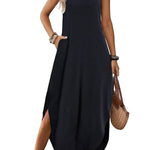 Casual V-neck halter slit bohemian beach resort maxi dress