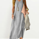 Nadorine Women's Casual Sleeveless Dress Solid V Neck Tank Long Dresses Plain Simple Beach Sundress Cover Ups