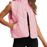 Quilted cotton stand-collar lightweight button-up vest