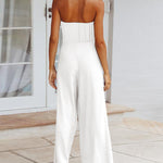 Solid Off Shoulder Bandeau Tube Tops Wide Leg Jumpsuit One Piece Cutout Tie Knot Romper Outfit