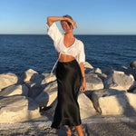 Nadorine Satin Skirt Long High-Waisted Skirt Elegant Silk Midi Skirt (DE Only)