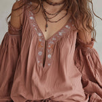 Bohemian Floral Embroidered Blouse & Shorts Set