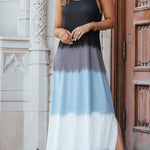 Sky Blue Tie Dye Spaghetti Strap Slit Maxi Dress