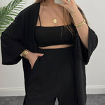 Two-Piece Set Long Sleeve Shirt Solid Color Pleated Elastic Waist Long Pants