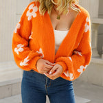 Nadorine Women's Cute Daisy Knit Cardigan Long Sleeve Casual Flower Open Front Sweater Tops