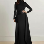 Bodycon Elasticated Waist Asymmetric Solid Color Split-Joint High Neck Maxi Dresses