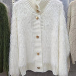 Women's Faux Fur Sweater Cardigan Knitted Turtleneck Jumper Fluffy Coat