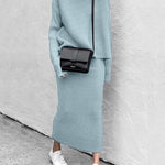 Nadorine Women's Casual Two Pieces Knitted Turtleneck Sweater Top Long Skirts Lounge Set