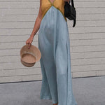 Margovil V Neck Color Block Sleeveless Maxi Swing Dress
