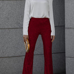 Elastic Waist Bell Bottoms Stretchy Sequin Pants