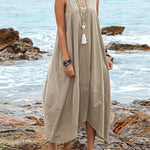 Dress V Neck Sundress Casual Solid Baggy Maxi Flowy Dresses with Pockets