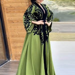 A-line Flared Sleeves Printed Tied Waist V-neck Maxi Dresses