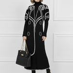 False Two Long Sleeves Print Half Turtleneck Midi Dresses Sweater Dresses