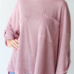 Kpion Pocket Crew Neck Button Down Long Sleeve Top